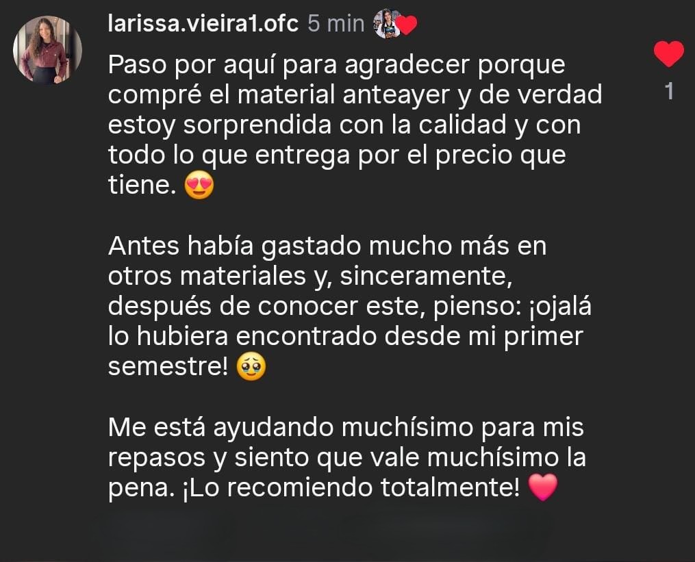 Comentario de una estudiante recomendando el material